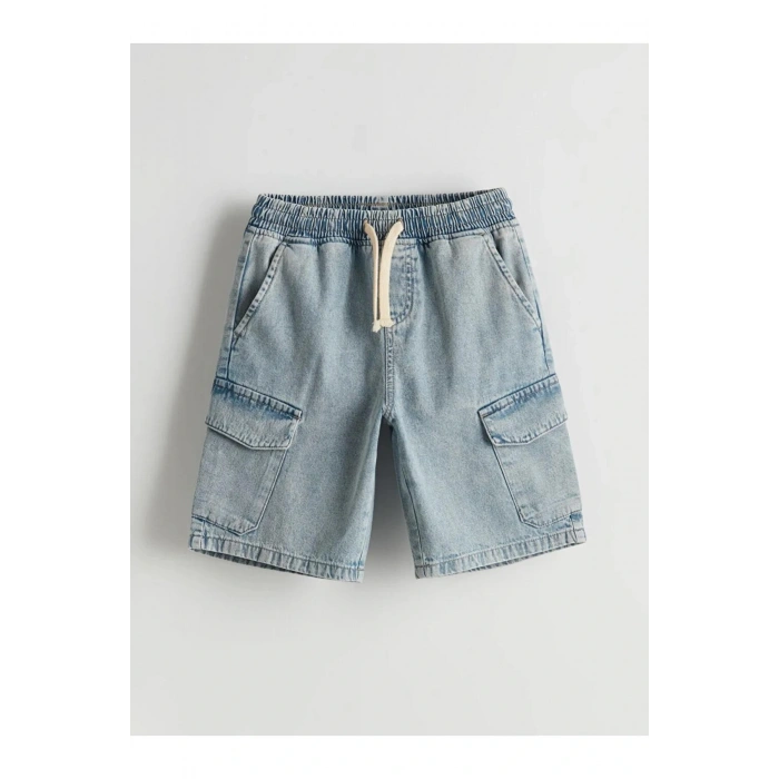 Indigo Beli Lastikli Erkek Çocuk Jean Şort