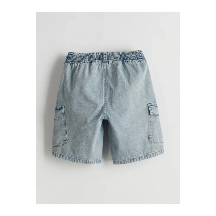 Indigo Beli Lastikli Erkek Çocuk Jean Şort