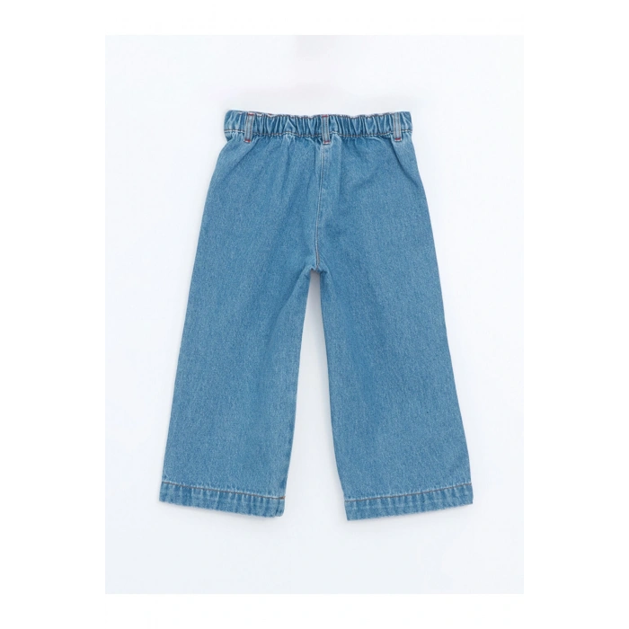 İndigo Beli Lastikli Kız Çocuk Jean Pantolon