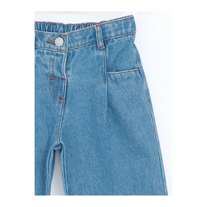 İndigo Beli Lastikli Kız Çocuk Jean Pantolon