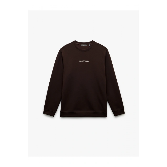 İşleme Detaylı Uzun Kollu Bisiklet Yaka Sweatshirt