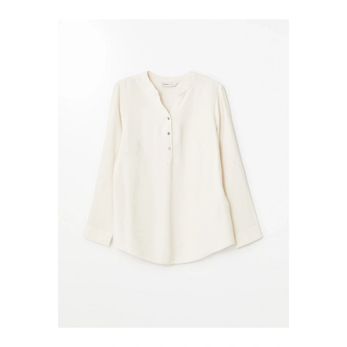 Kaçık Yaka Düz Uzun Kollu Kadın Bluz