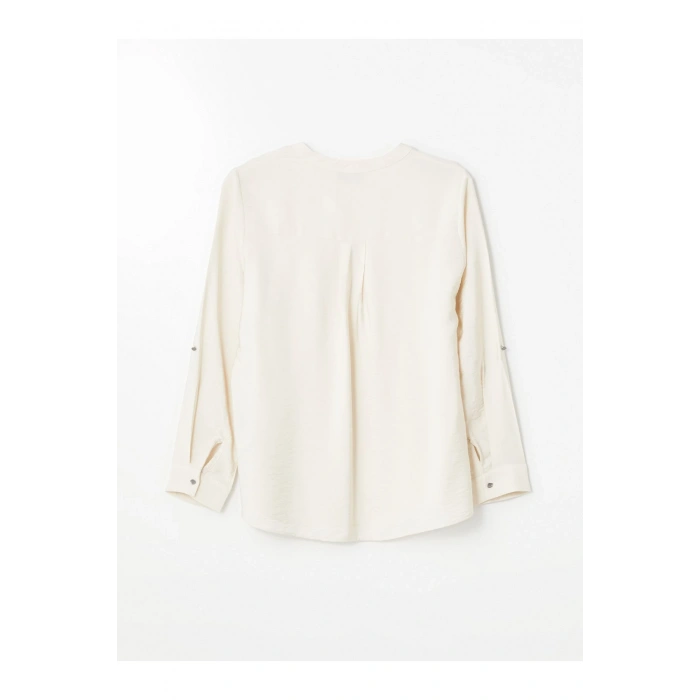 Kaçık Yaka Düz Uzun Kollu Kadın Bluz