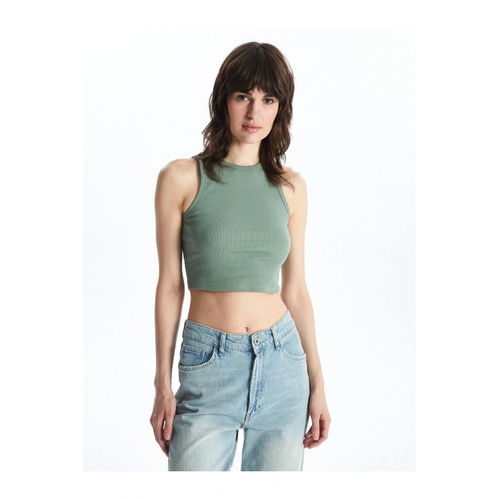 Kadın Bisiklet Yaka Düz Crop