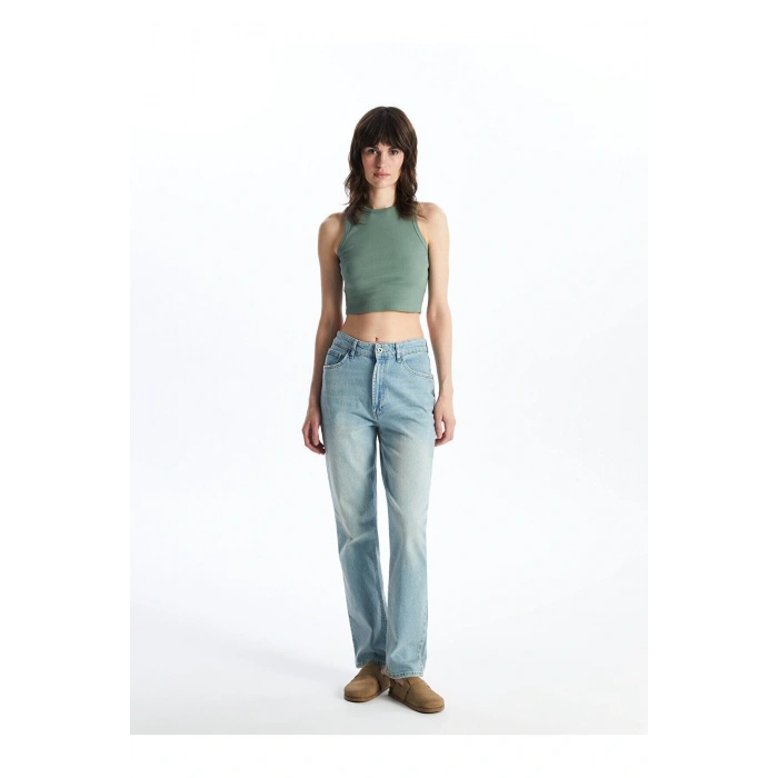 Kadın Bisiklet Yaka Düz Crop