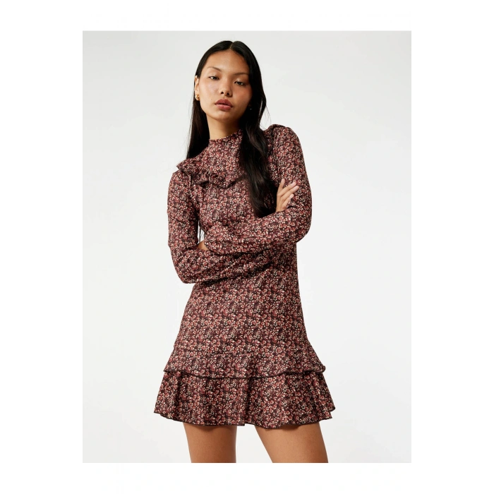 Kadın Elbise 6Wal80003Ik KAHVERENGİ DESENLİ