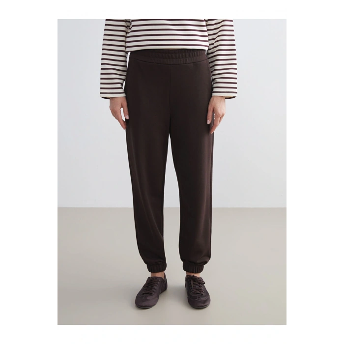 Kahverengi Beli Lastikli Kadın Jogger Eşofman Altı