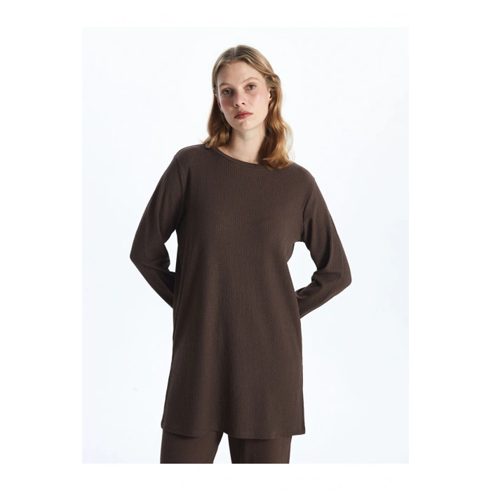 Kahverengi Bisiklet Yaka Dokulu Kadın Tunik