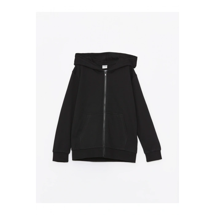 Kapüşonlu Basic Uzun Kollu Erkek Çocuk Fermuarlı Sweatshirt