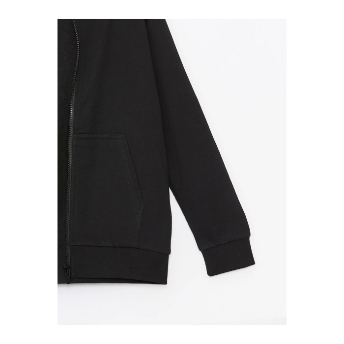 Kapüşonlu Basic Uzun Kollu Erkek Çocuk Fermuarlı Sweatshirt