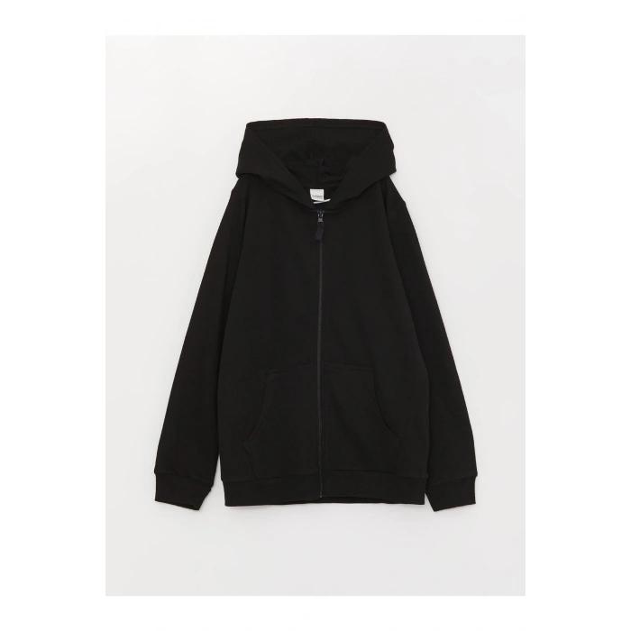 Kapüşonlu Basic Uzun Kollu Kız Çocuk Fermuarlı Sweatshirt