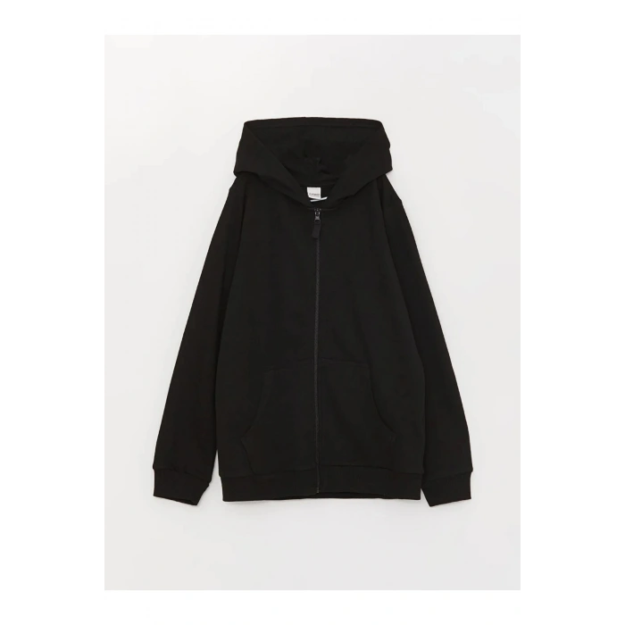 Kapüşonlu Basic Uzun Kollu Kız Çocuk Fermuarlı Sweatshirt