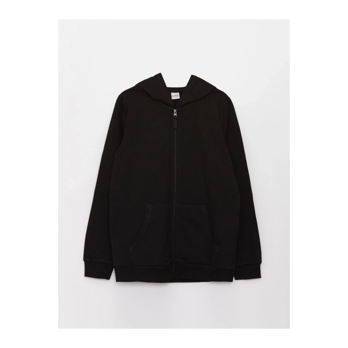 Kapüşonlu Basic Uzun Kollu Kız Çocuk Fermuarlı Sweatshirt