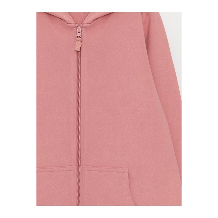 Kapüşonlu Basic Uzun Kollu Kız Çocuk Fermuarlı Sweatshirt