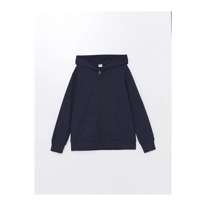 Kapüşonlu Basic Uzun Kollu Kız Çocuk Fermuarlı Sweatshirt (W4)