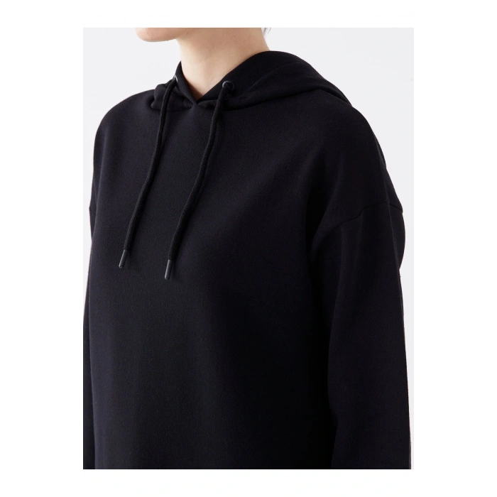 Kapüşonlu Düz Uzun Kollu Kadın Sweatshirt Tunik