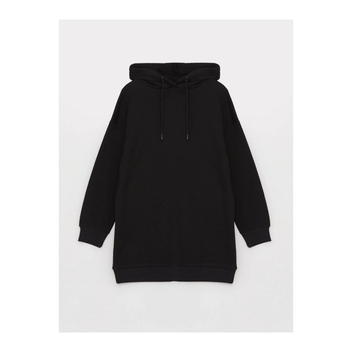 Kapüşonlu Düz Uzun Kollu Kadın Sweatshirt Tunik
