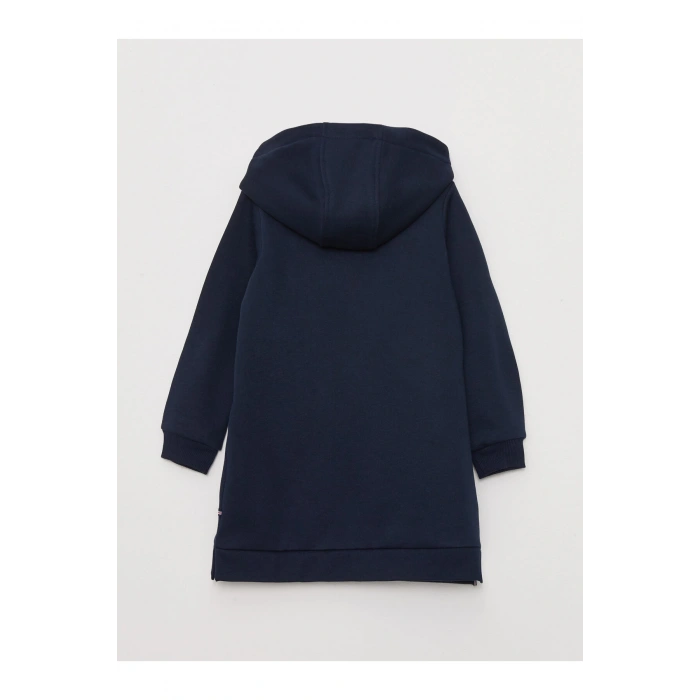 Kapüşonlu Nakışlı Uzun Kollu Kız Çocuk Elbise