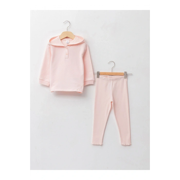 Kapüşonlu Uzun Kollu Basic Kız Bebek Sweatshirt Ve Tayt 2li Takım