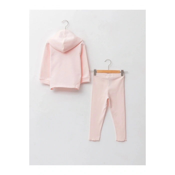 Kapüşonlu Uzun Kollu Basic Kız Bebek Sweatshirt Ve Tayt 2li Takım