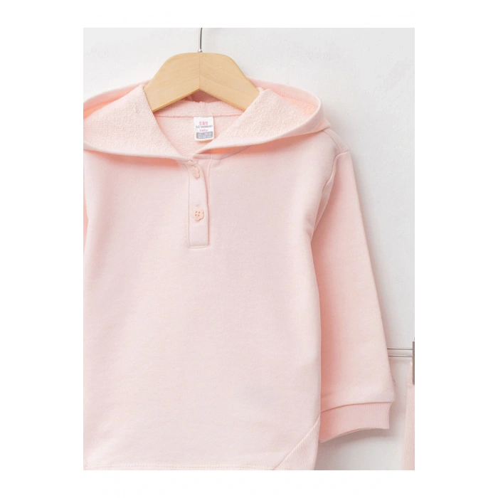 Kapüşonlu Uzun Kollu Basic Kız Bebek Sweatshirt Ve Tayt 2li Takım