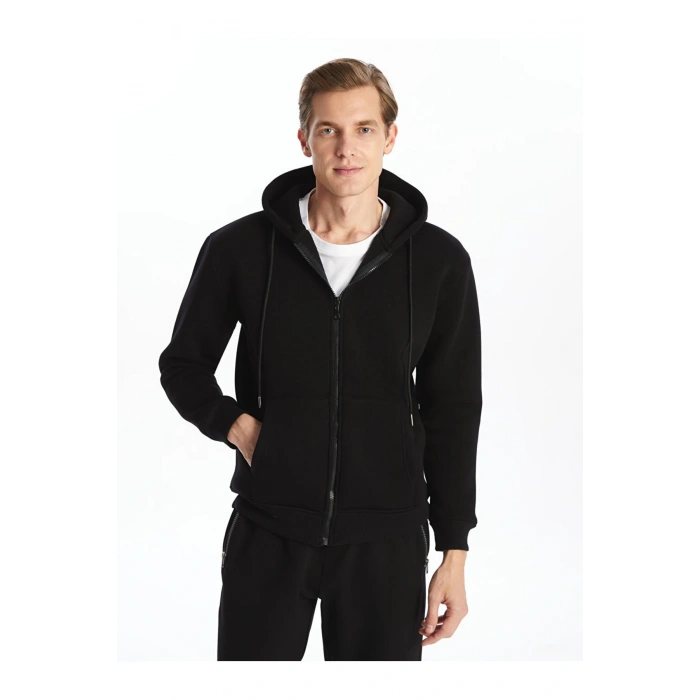 Kapusonlu Uzun Kollu Erkek Fermuarli Sweatshirt - W4LV28Z8