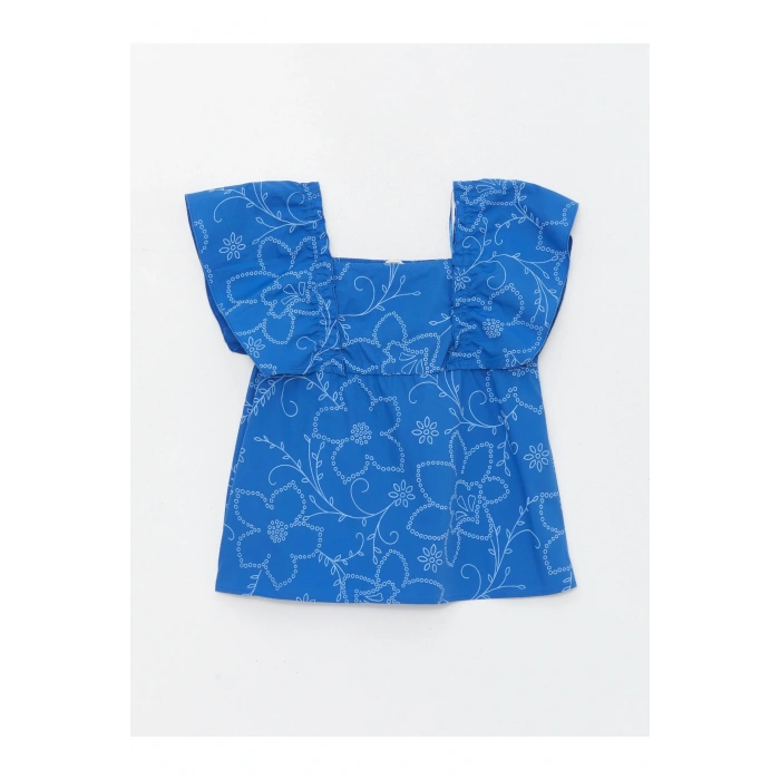 Kare Yaka Çiçekli Kız Çocuk Bluz