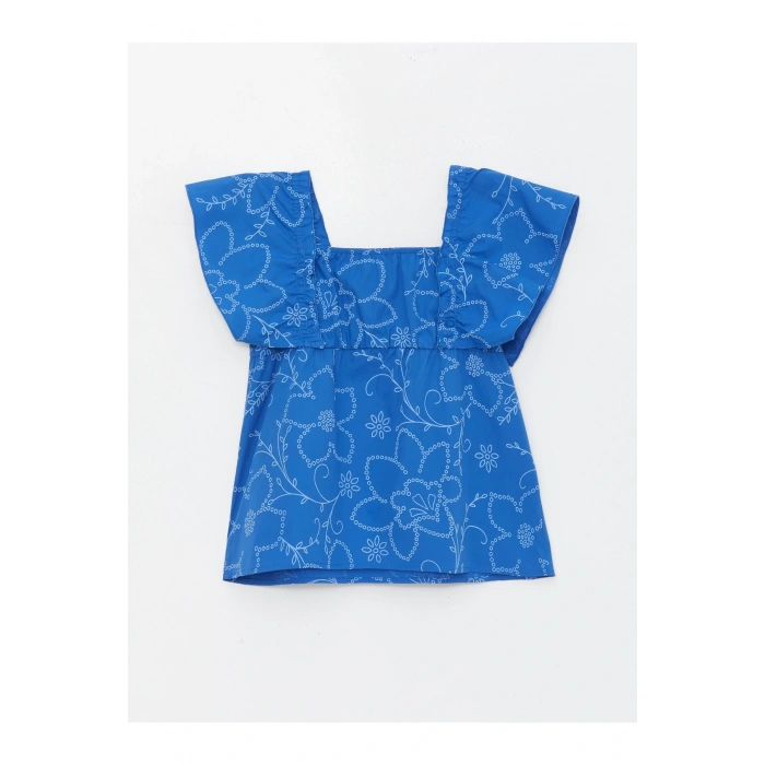 Kare Yaka Çiçekli Kız Çocuk Bluz