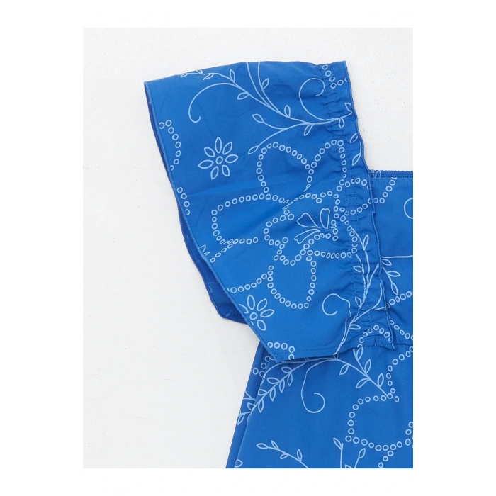 Kare Yaka Çiçekli Kız Çocuk Bluz