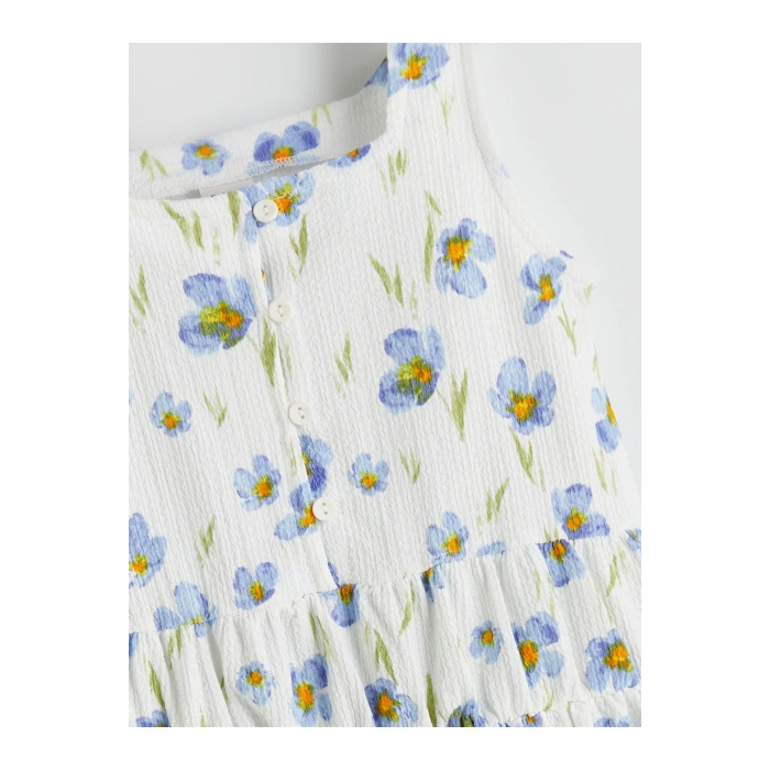 Kare Yaka Çiçekli Kız Çocuk Elbise