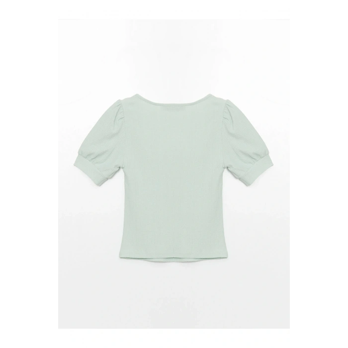 Kare Yaka Düz Kısa Kollu Kadın Bluz