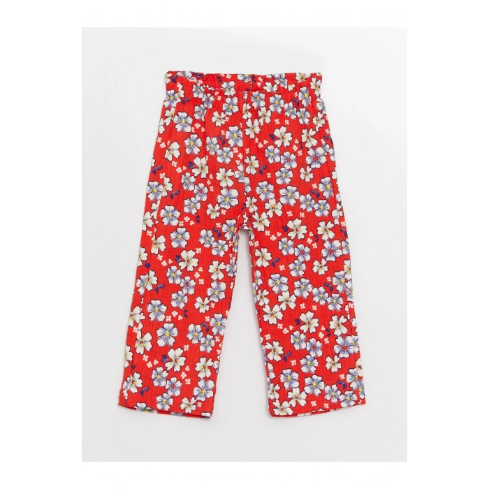 Kare Yaka Kısa Kollu Desenli Kız Bebek Bluz Ve Pantolon 2li Takım