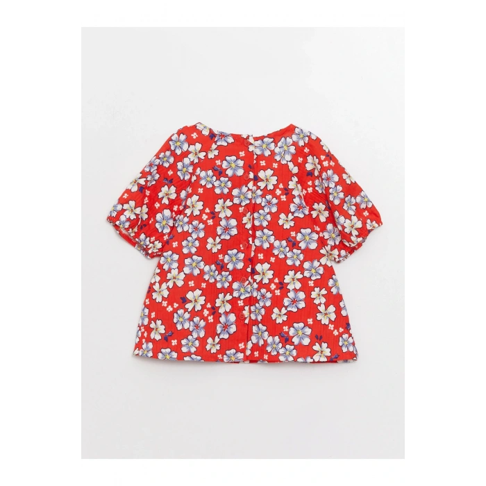 Kare Yaka Kısa Kollu Desenli Kız Bebek Bluz Ve Pantolon 2li Takım