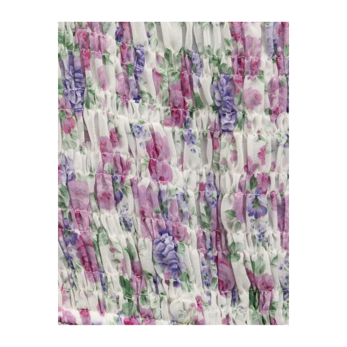 Katlı Volanlı Askılı Kare Yaka Çiçekli Viskon Mini Elbise