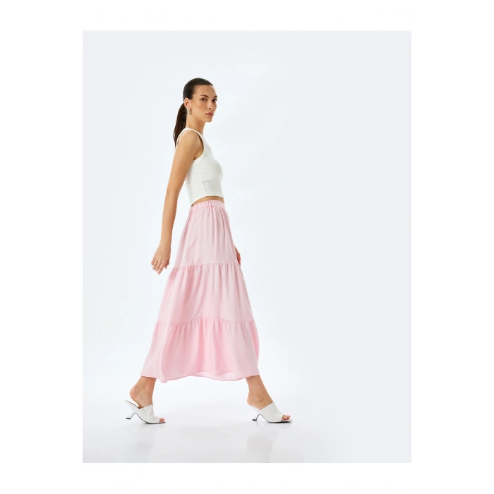 Katmanlı Yüksek Bel Uzun Viskon Etek