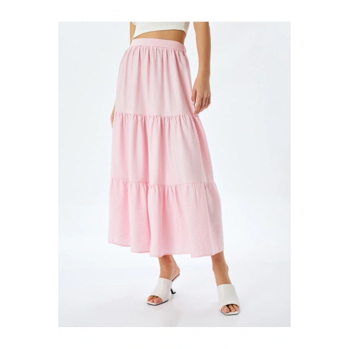 Katmanlı Yüksek Bel Uzun Viskon Etek