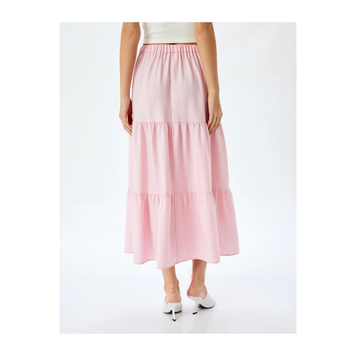 Katmanlı Yüksek Bel Uzun Viskon Etek