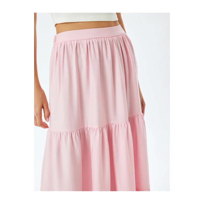 Katmanlı Yüksek Bel Uzun Viskon Etek