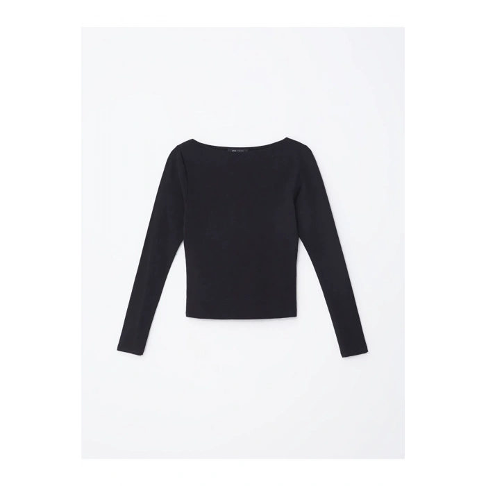 Kayık Yaka Düz Uzun Kollu Kadın Body