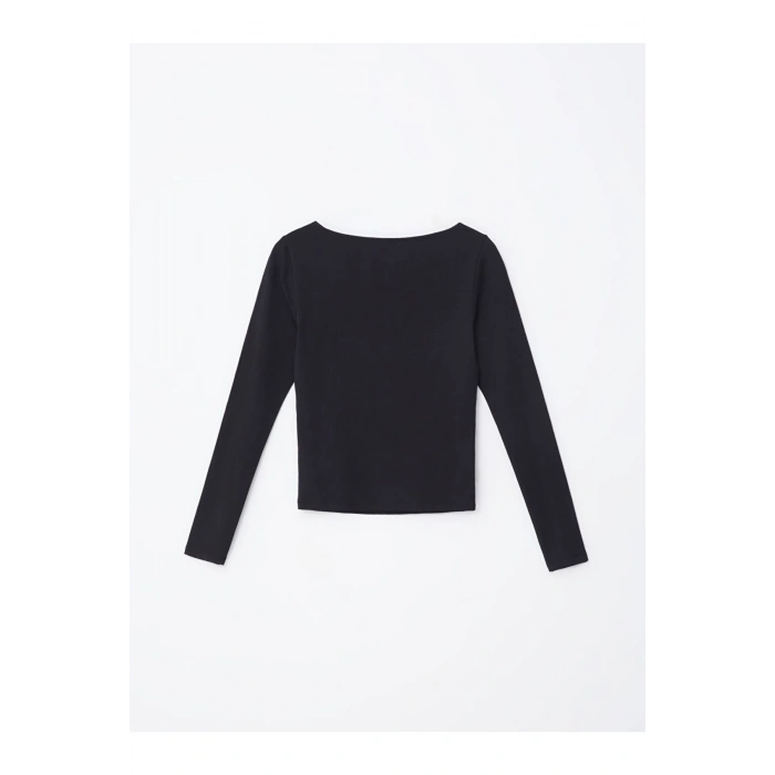 Kayık Yaka Düz Uzun Kollu Kadın Body