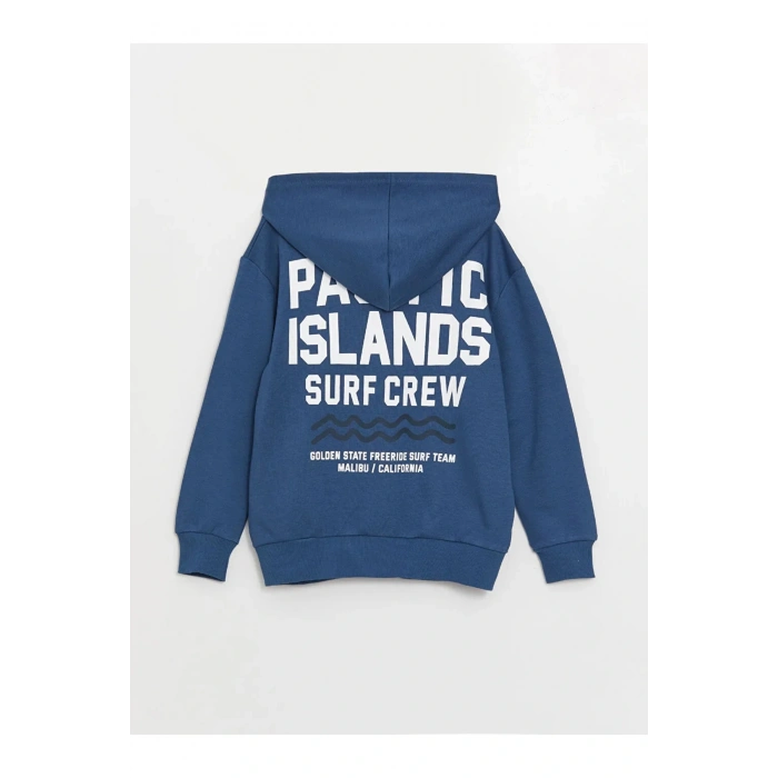 Kids Kapüşonlu Baskılı Uzun Kollu Erkek Çocuk Fermuarlı Sweatshirt