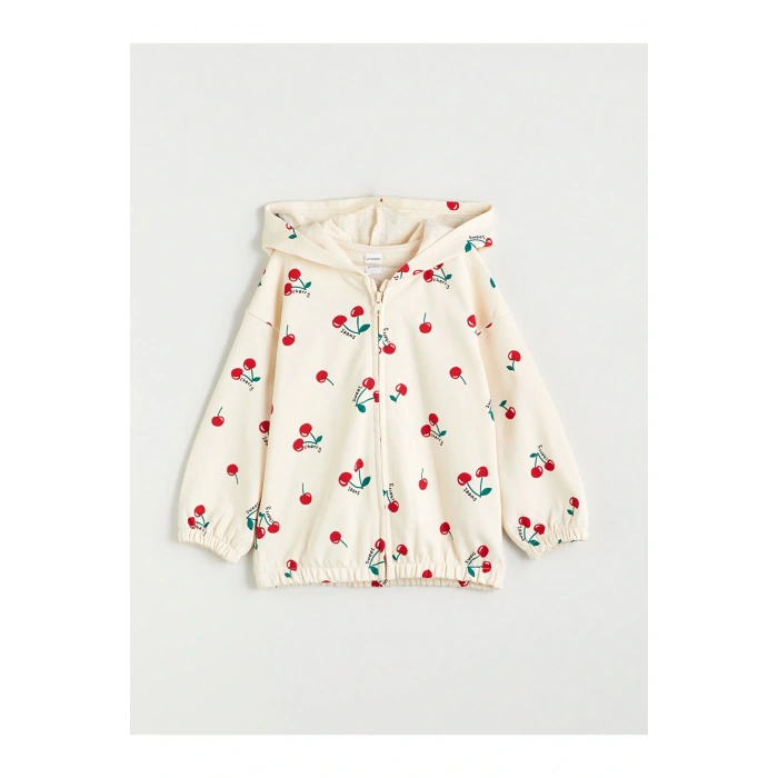 Kiraz Baskılı Kız Çocuk Fermuarlı Sweatshirt (W5)