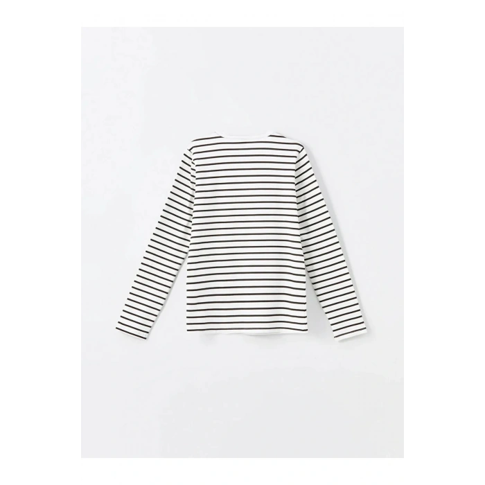 Kırmızı Baskılı Bisiklet Yaka Çizgili Uzun Kollu Kız Çocuk Tişört daymark