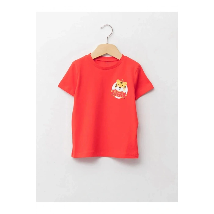 Kırmızı Bisiklet Yaka Kısa Kollu Baskılı Erkek Bebek Tişört