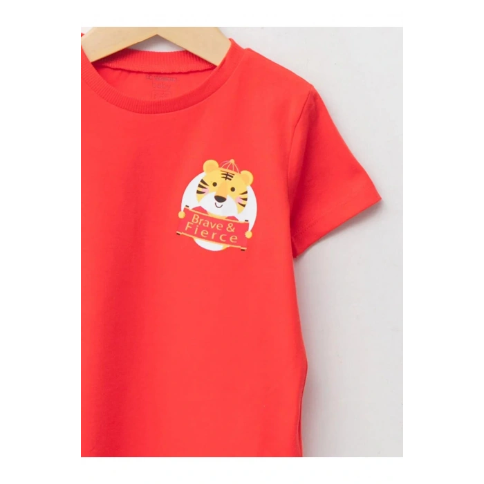 Kırmızı Bisiklet Yaka Kısa Kollu Baskılı Erkek Bebek Tişört