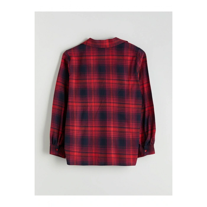 Kirmizi Gömlek Yaka Ekose Bluz