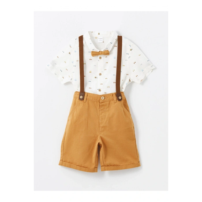 Kısa Kollu Baskılı Erkek Bebek Gömlek ve Şort 2li Takım