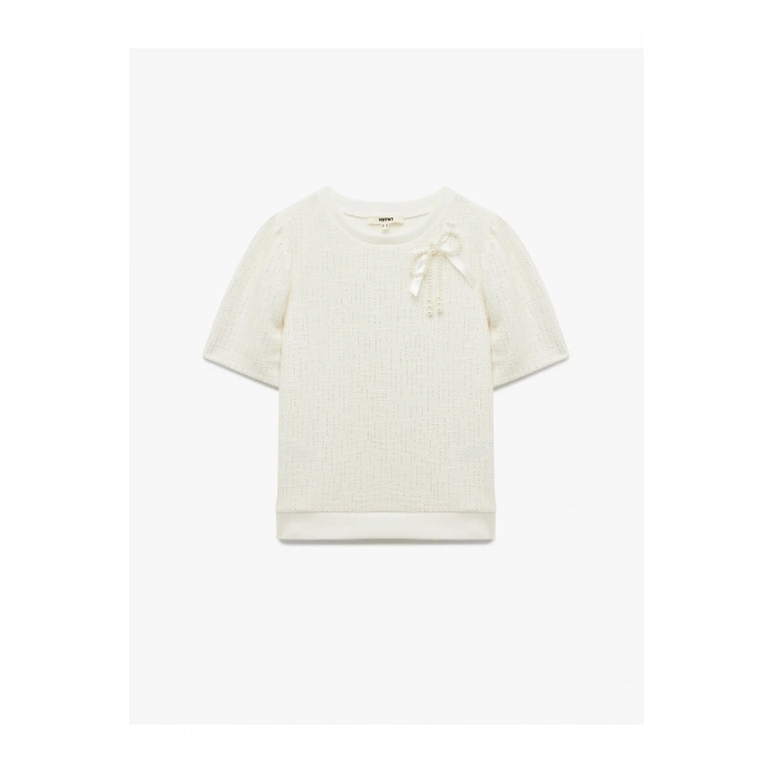 Kısa Kollu Bisiklet Yaka Fiyonk Detaylı Sweatshirt