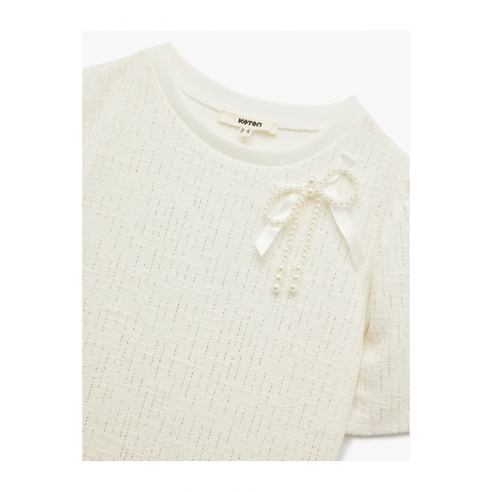 Kısa Kollu Bisiklet Yaka Fiyonk Detaylı Sweatshirt