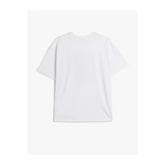 Kısa Kollu Bisiklet Yaka Pamuklu Yengeç ve Limon Baskılı Oversize Kadın Tişört